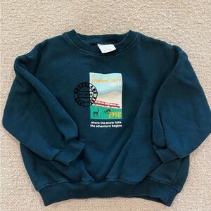 Zara Toddler Dark Teal Graphic Sweatshirt with Winter Train Print